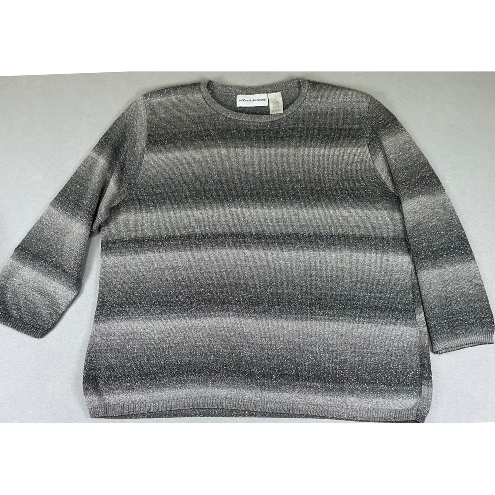 Alfred Dunner Sweater Womens XL Gray Ombre Metallic Shimmer Knit Made USA